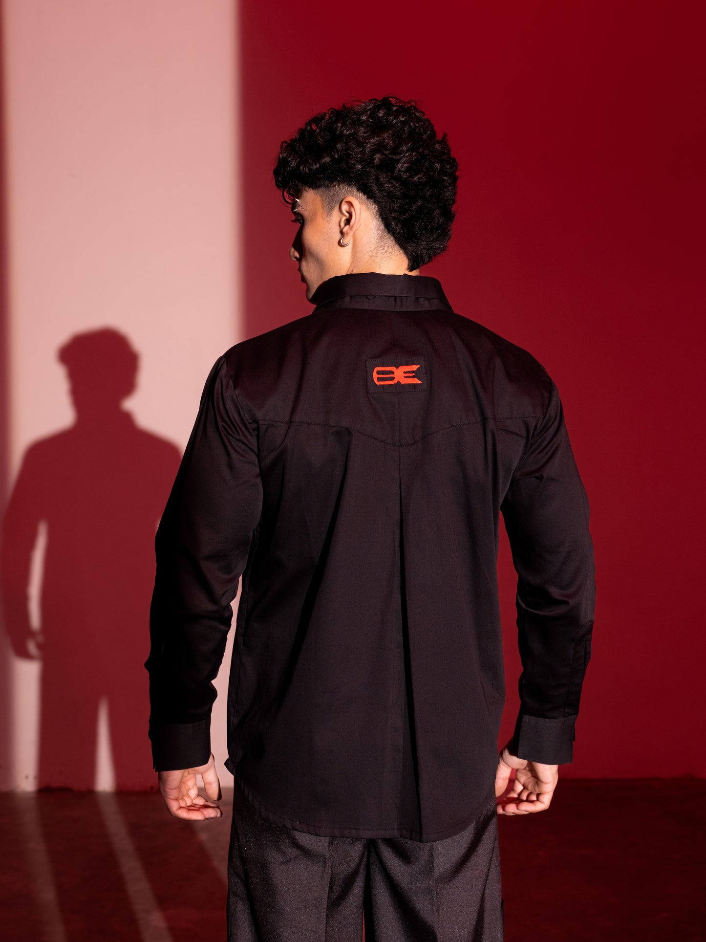 Camisa de satén de algodón - Negra