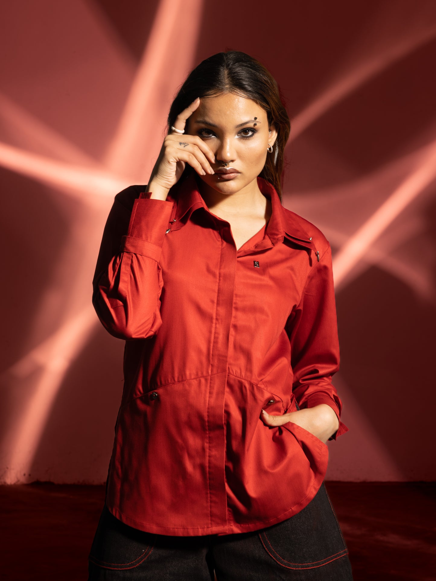 Camisa de satén de algodón - Roja