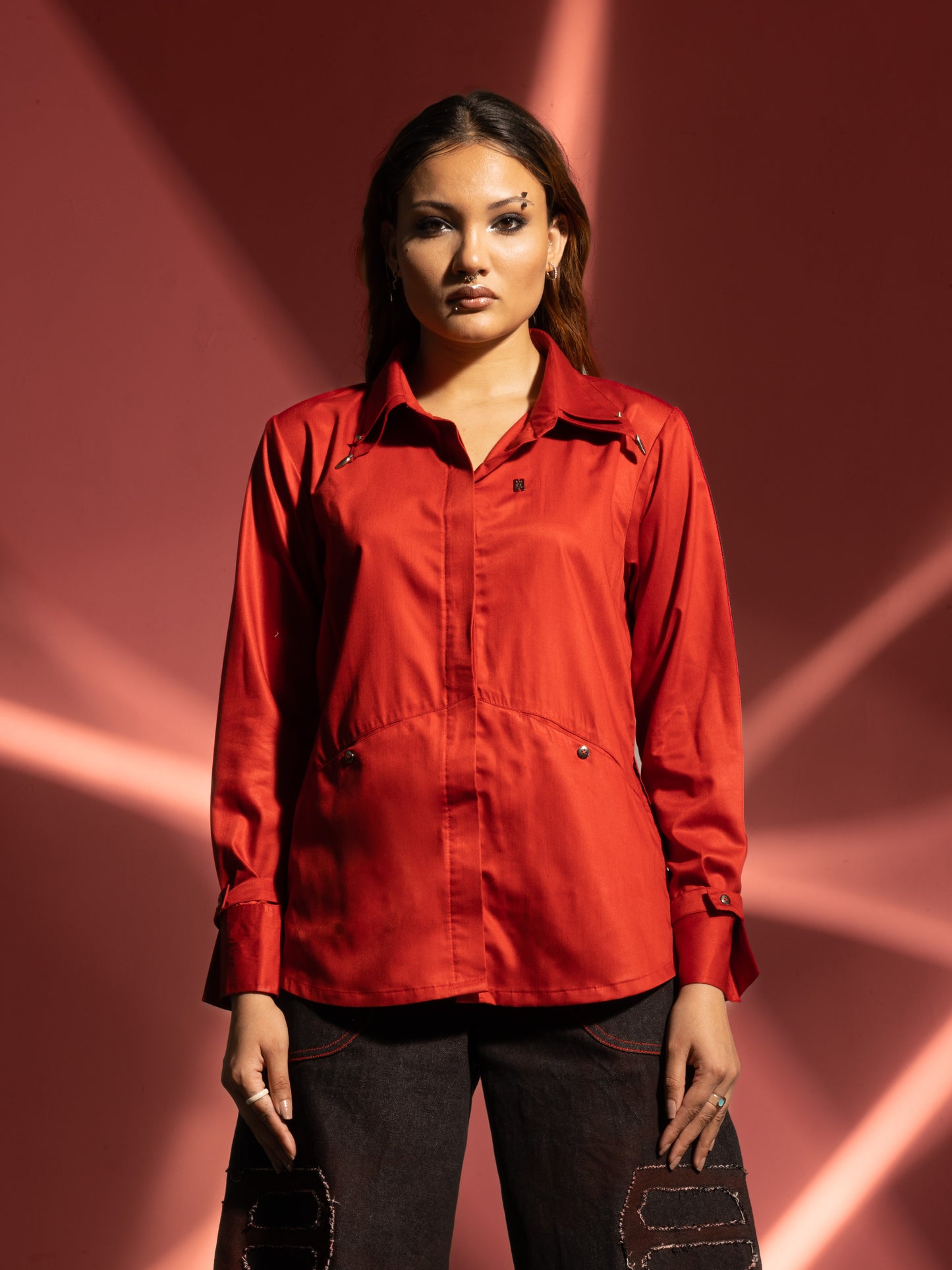 Camisa de satén de algodón - Roja