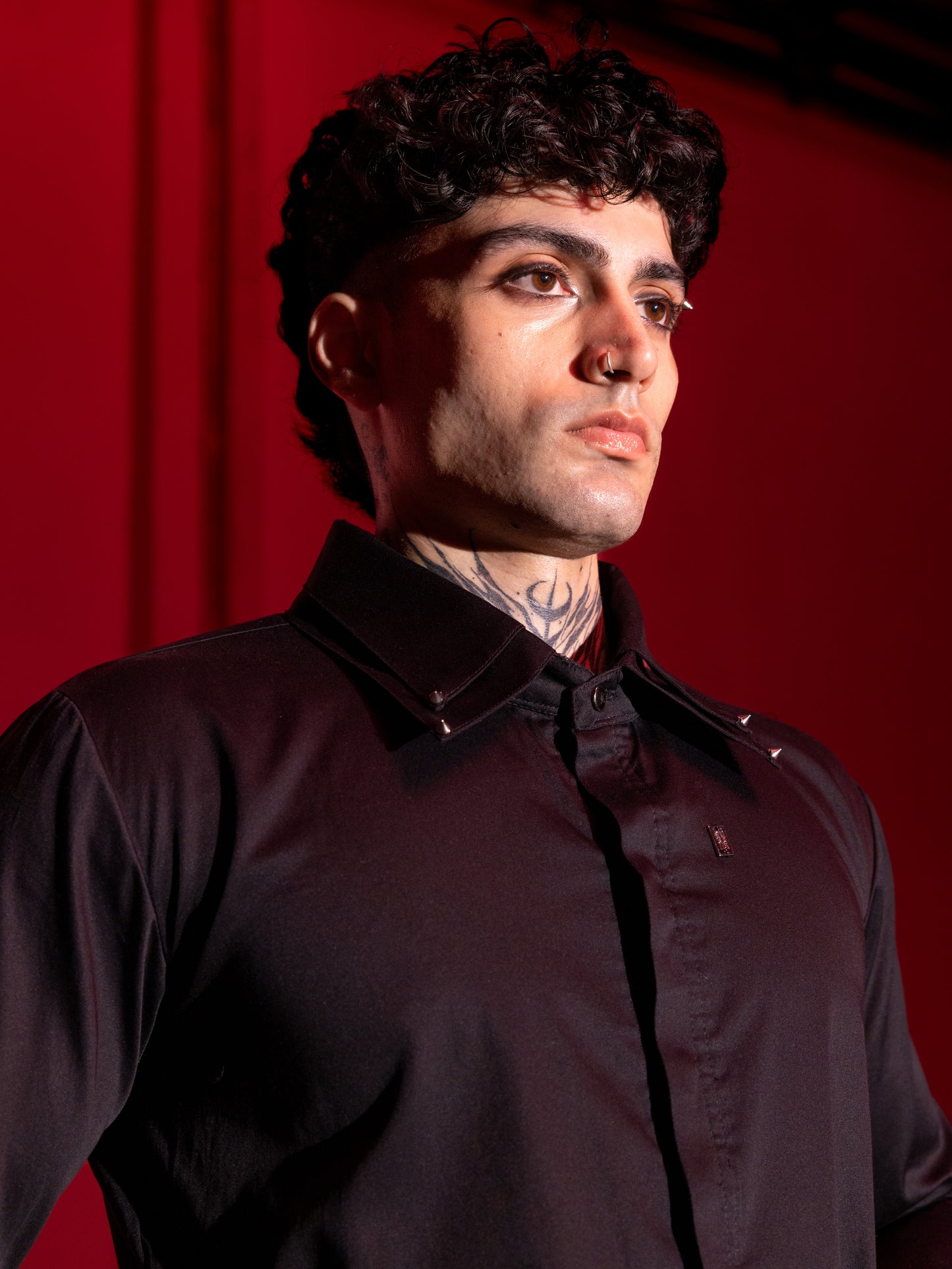 Camisa de satén de algodón - Negra