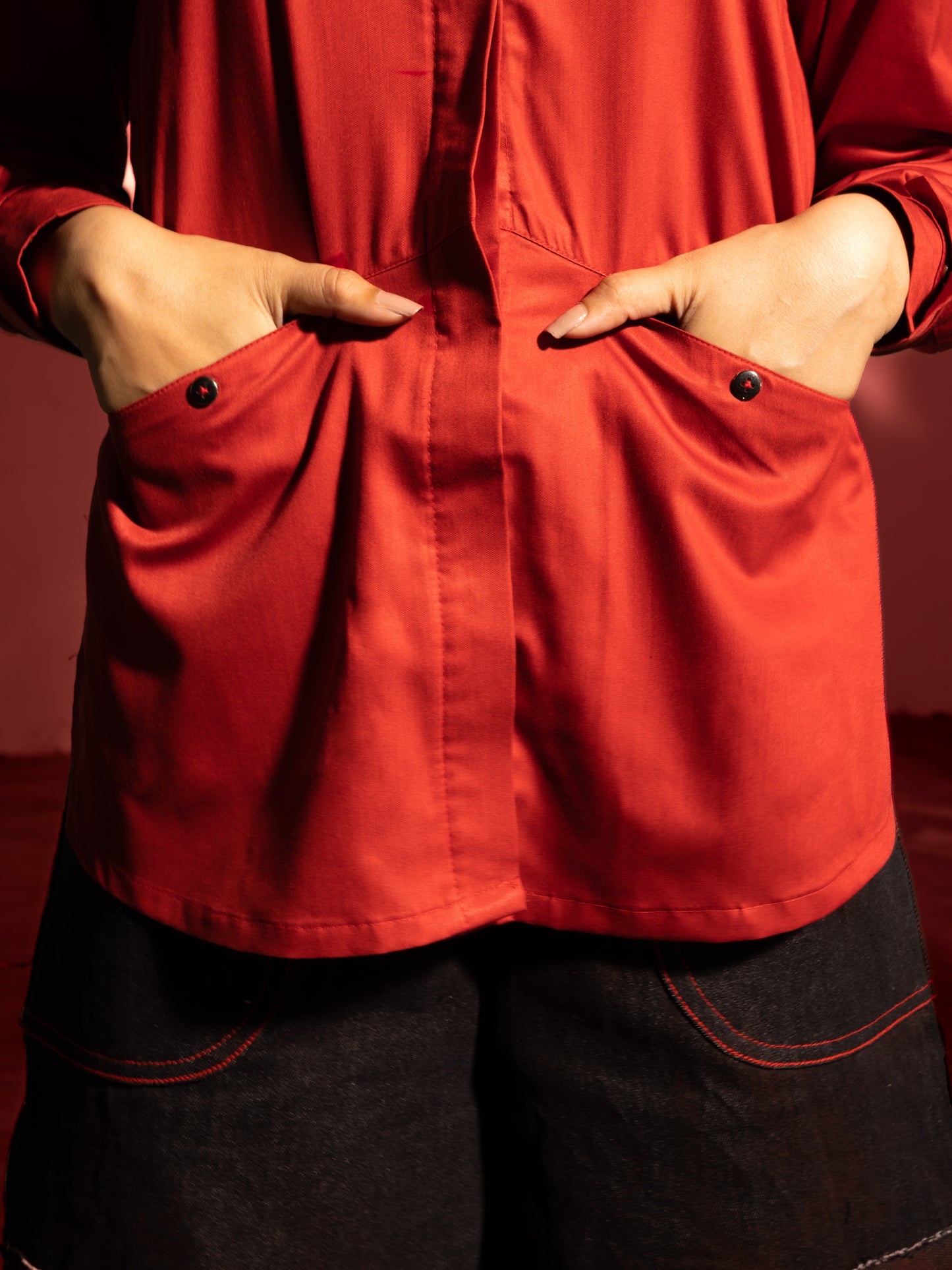 Camisa de satén de algodón - Roja