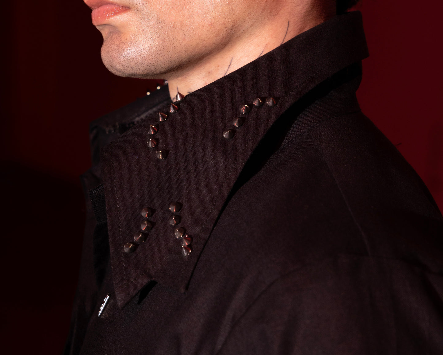 Linen Shirt with Removable Collar - Black