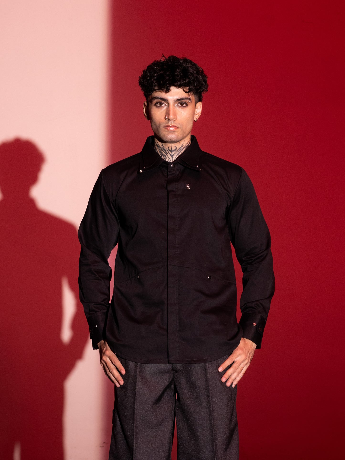 Camisa de satén de algodón - Negra