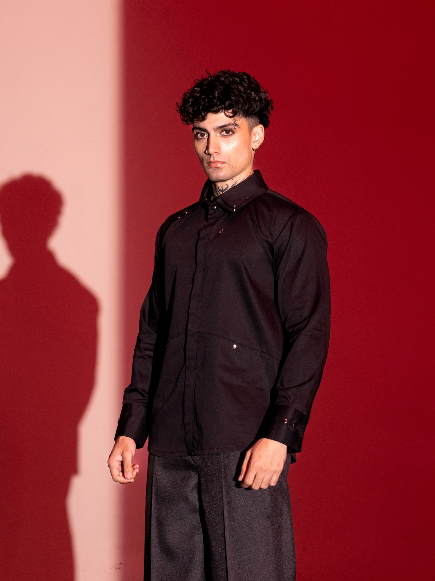 Camisa de satén de algodón - Negra