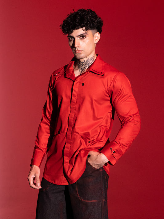 Cotton Sateen Shirt - Red