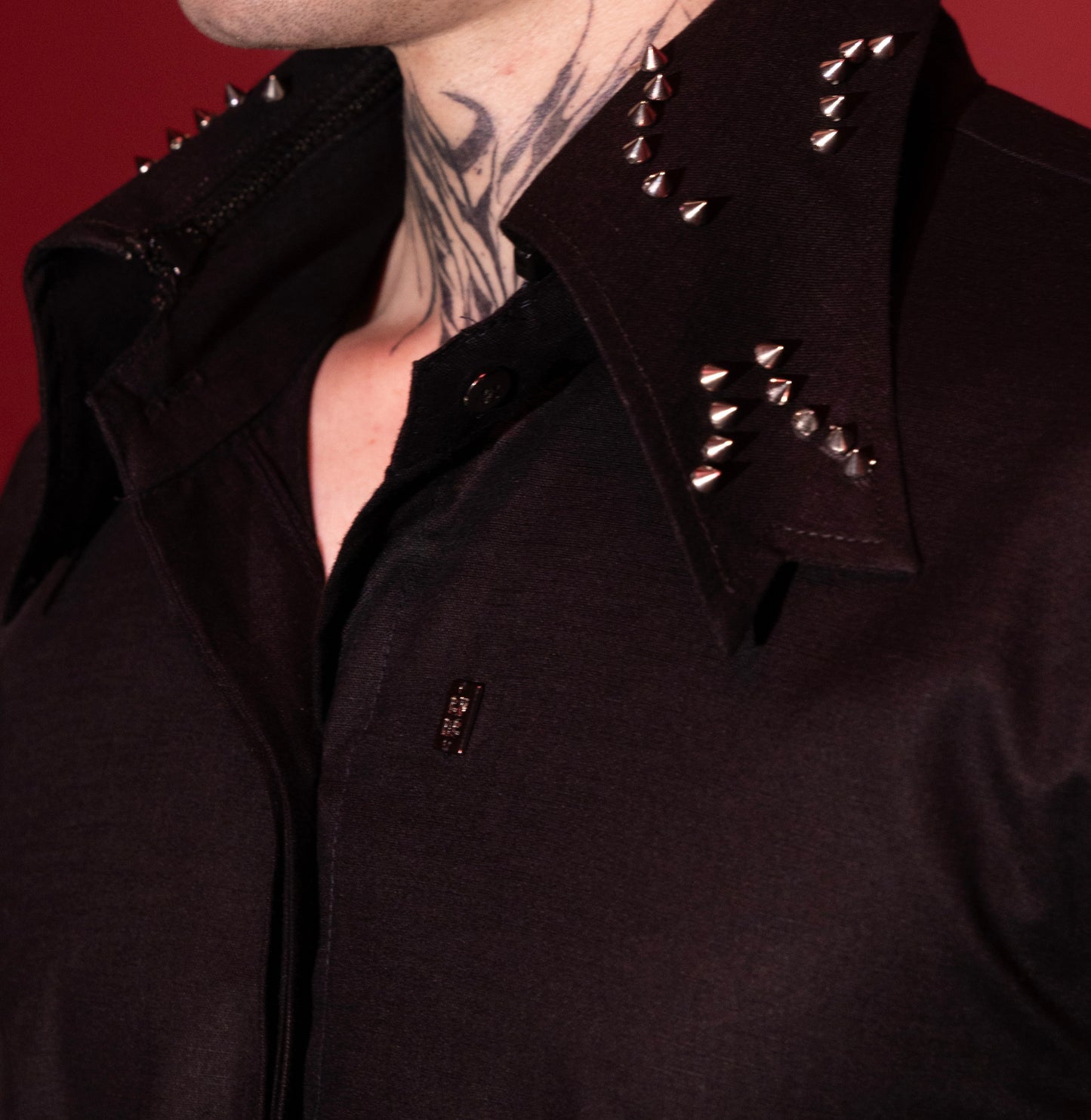 Linen Shirt with Removable Collar - Black