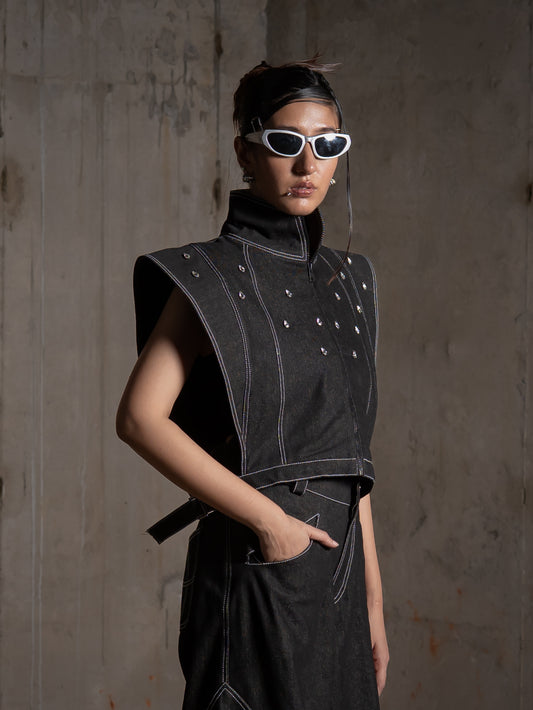 Saiyan Embellished Denim Vest