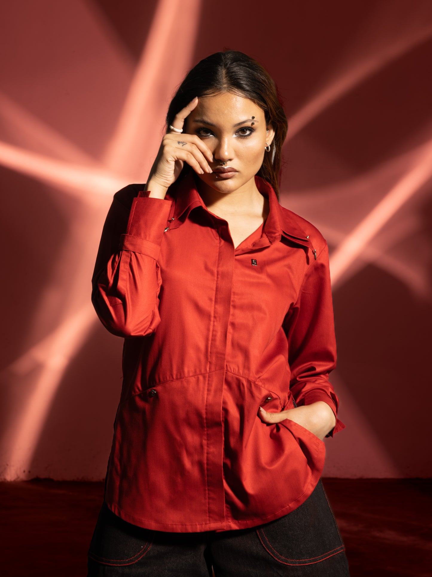 Cotton Sateen Shirt - Red