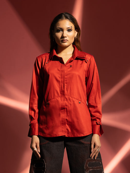 Cotton Sateen Shirt - Red