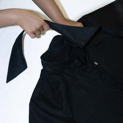 Linen Shirt with Removable Collar - Black