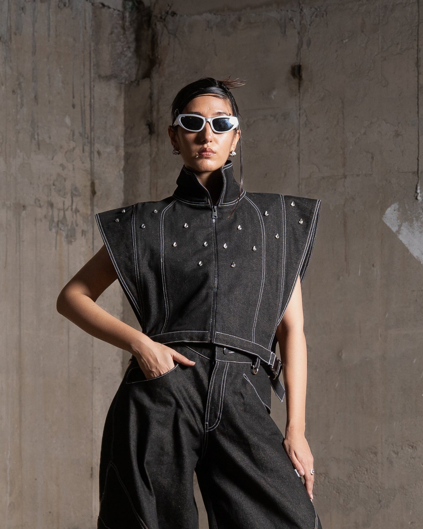 Saiyan Embellished Denim Vest