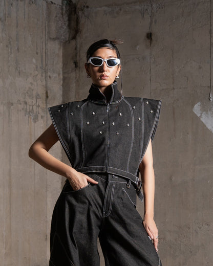 Saiyan Embellished Denim Vest