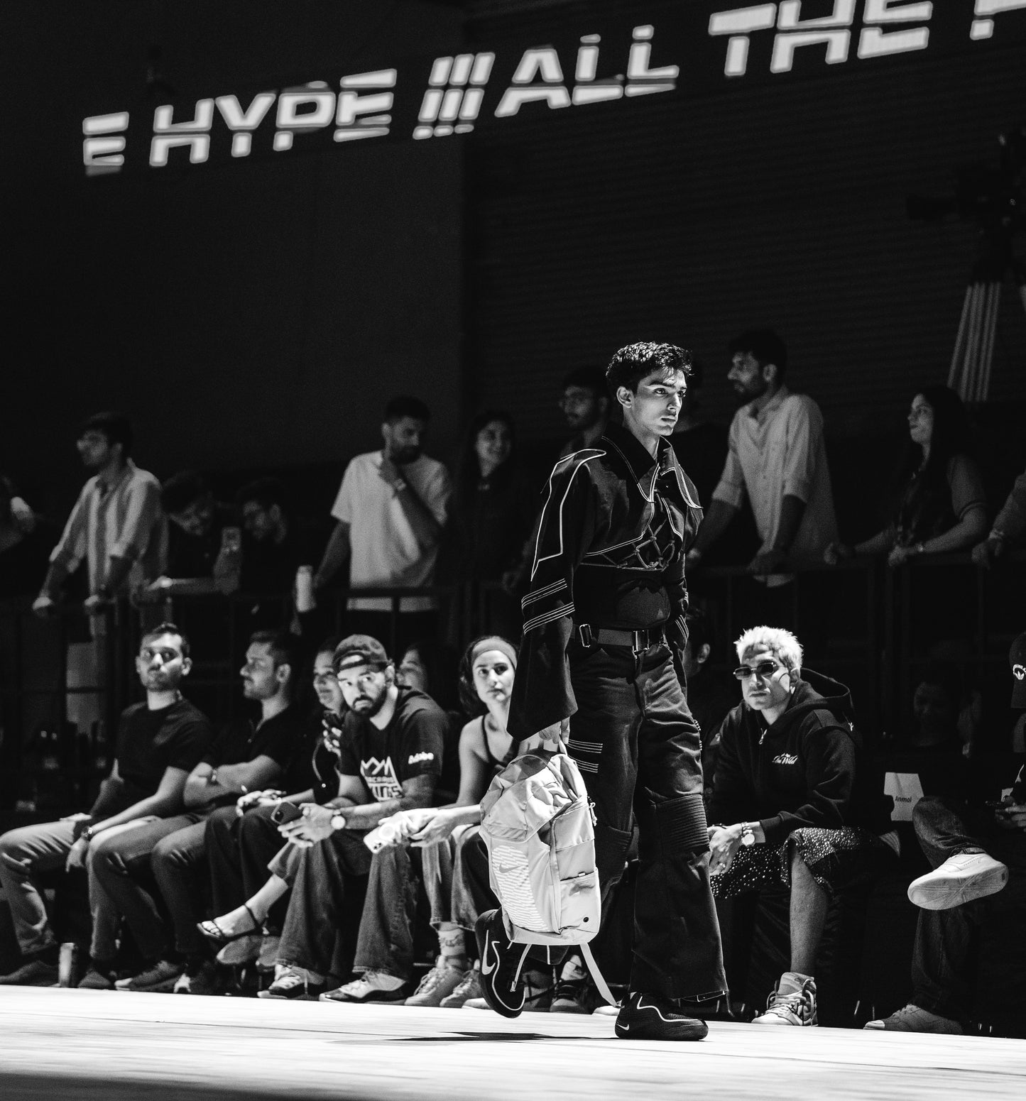 Model walking the runway at the BUDXNBAHOUSE fashion show wearing Jett Cropped Bolero Jacket