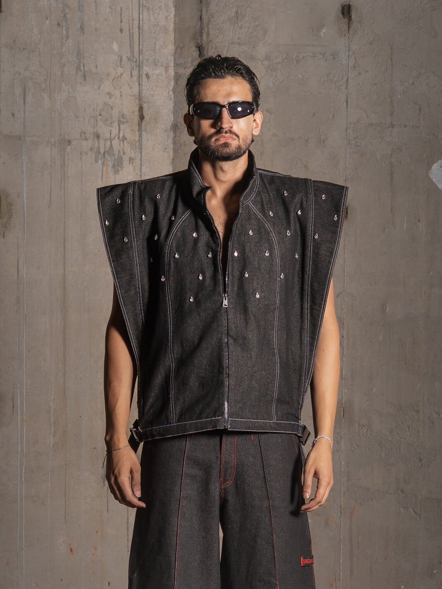 Saiyan Embellished Denim Vest