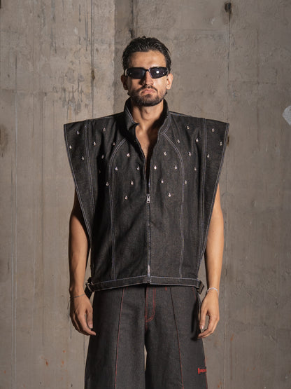Saiyan Embellished Denim Vest
