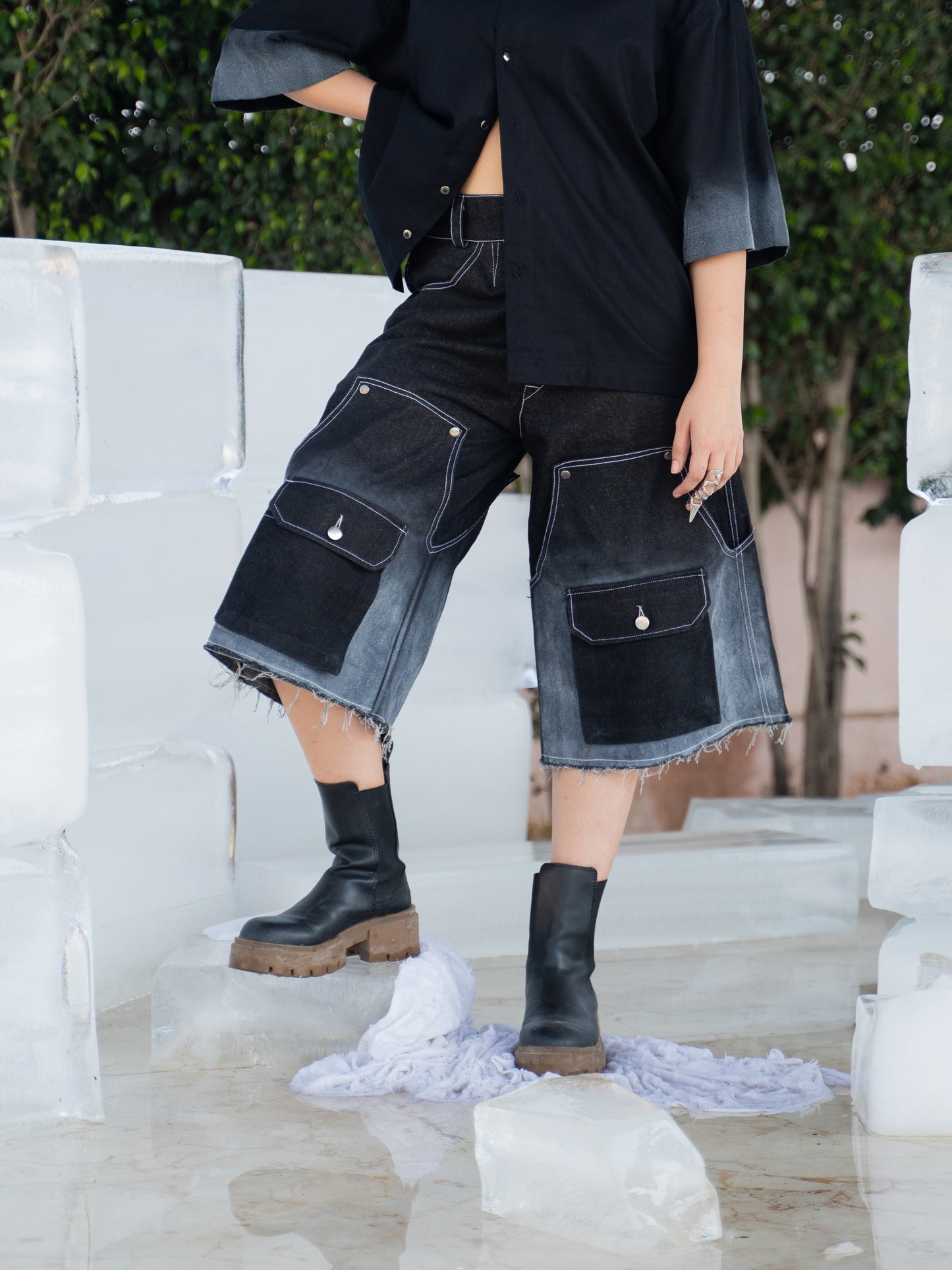 Frosted Convertible Jeans- Black