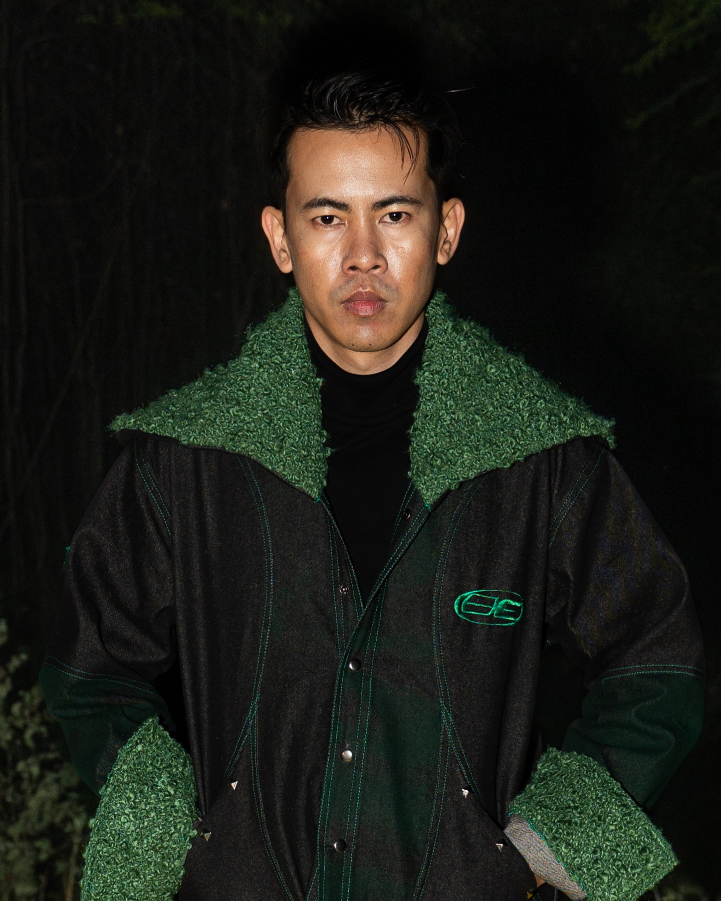 Panelled Green Denim Jacket