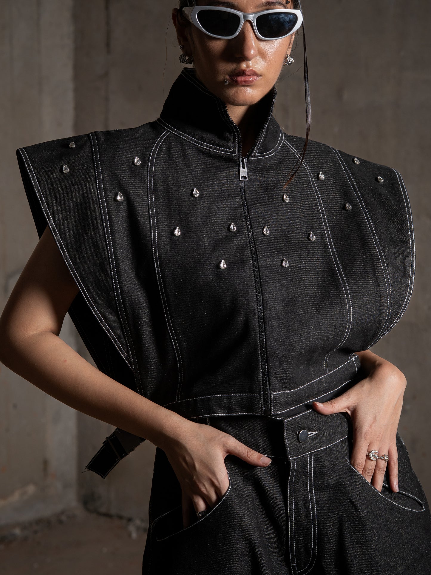 Saiyan Embellished Denim Vest