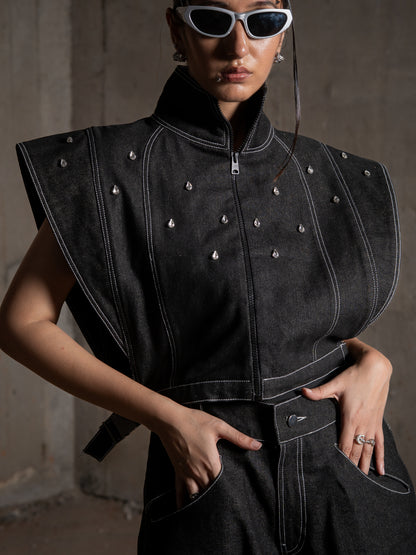 Saiyan Embellished Denim Vest