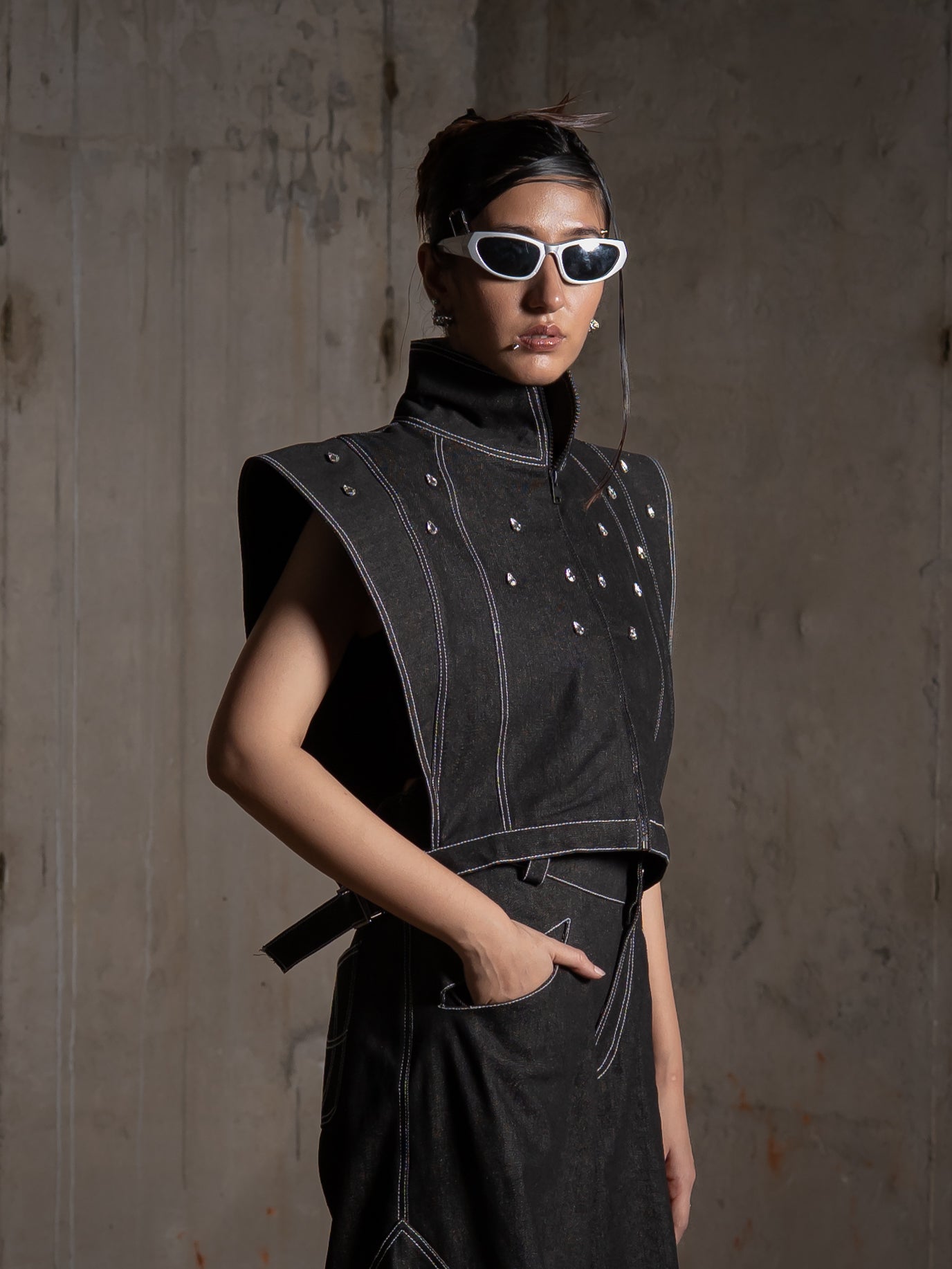 Saiyan Embellished Denim Vest