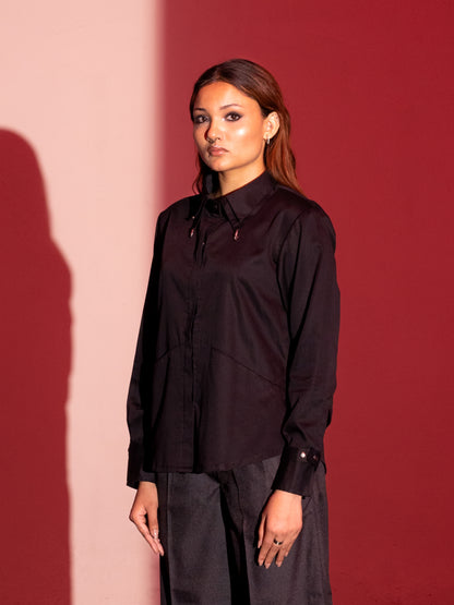 Cotton Sateen Shirt - Black